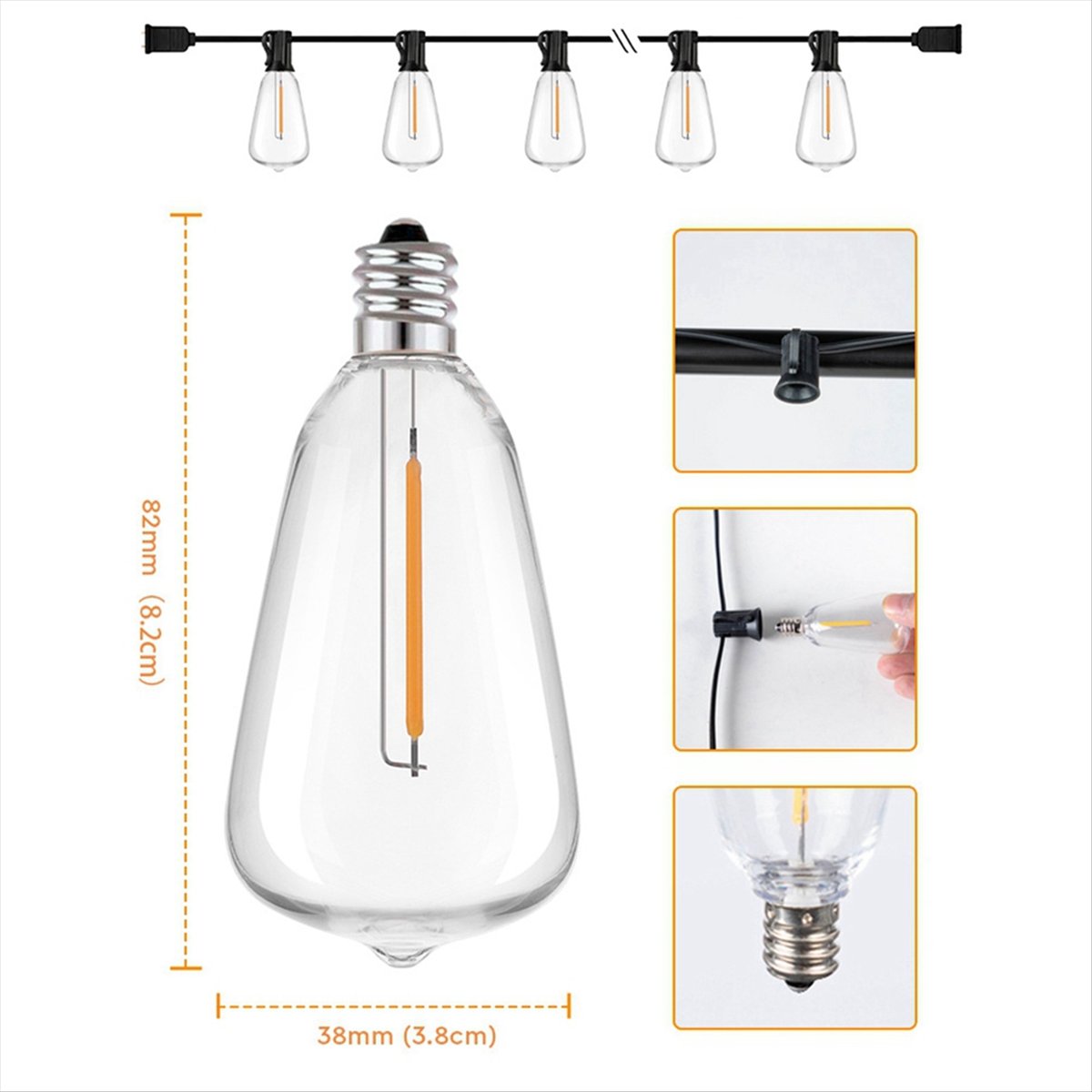 String Light Bistro - 상단 ST38 LED 라이트 스트링 파티오