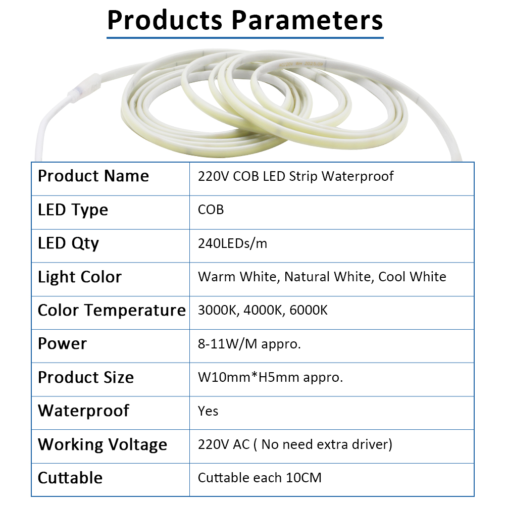 220V IP67 방수 COB LED 스트립 3000K - Outdoor Lighting Extension Cord 리뷰 및 가격