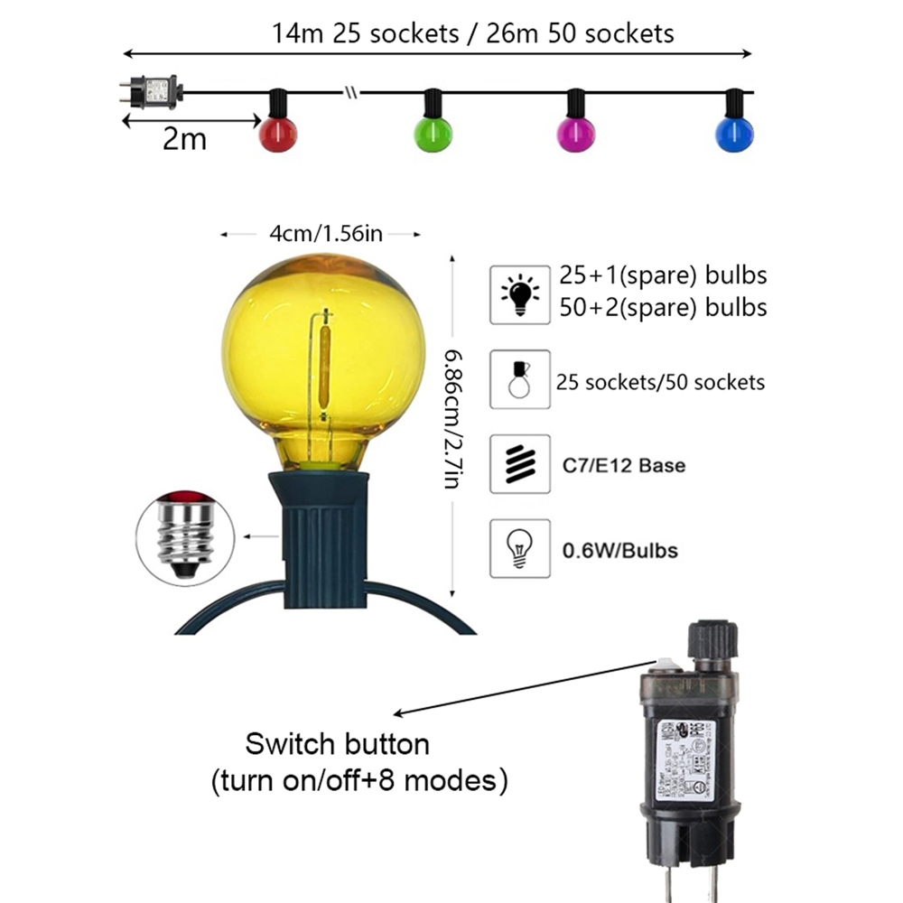 26M 페스툰 G40 LED 글로브 멀티컬러 스트링 페 - Outdoor Lighting On Fence 리뷰 및 가격