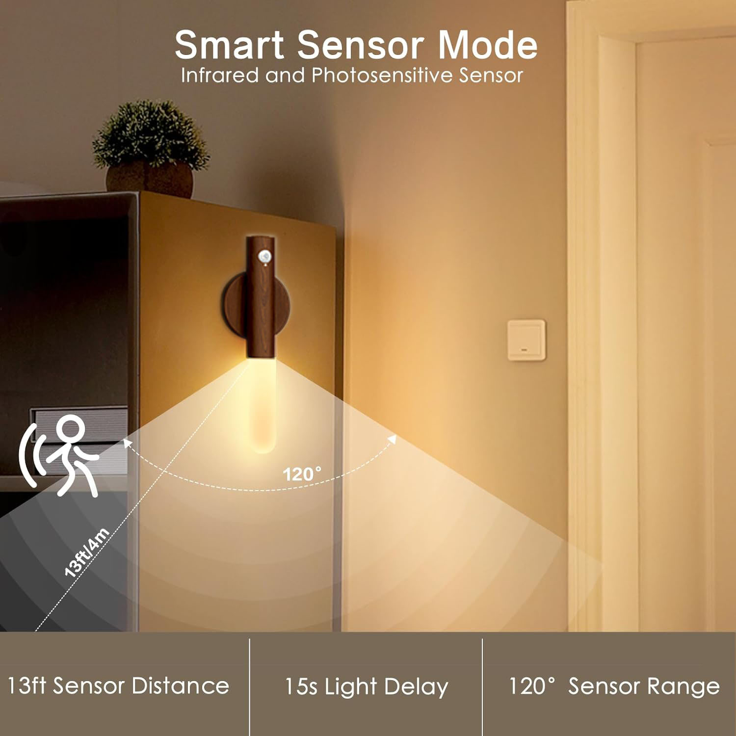스마트 모션 센서 야간 조명 충전식 LED 나무 벽 램 - Solar Wall Sconce 리뷰 및 가격